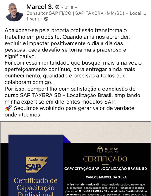 Publicação LinkedIn — Depoimento 1