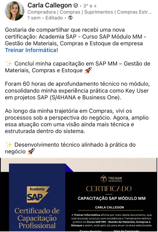Publicação LinkedIn — Depoimento 2