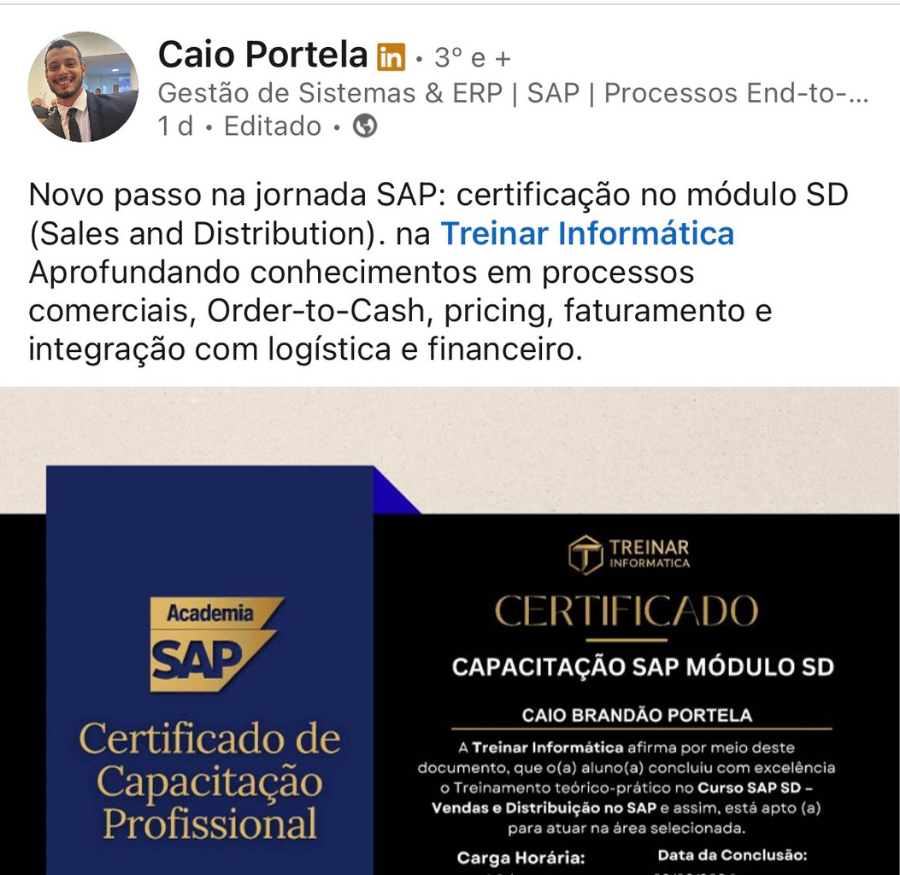 Publicação LinkedIn — Depoimento 3