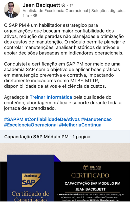 Publicação LinkedIn — Depoimento 4